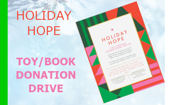 Holiday Hope Flyer with red and green border with pink star and blue cloudy background
